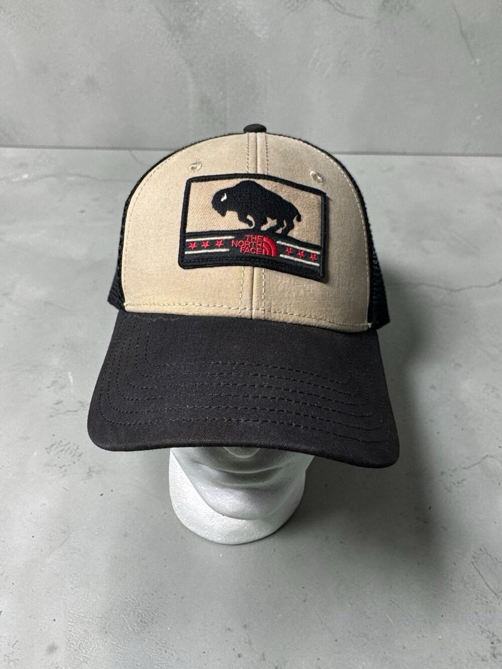 The North Face Hat tan Trucker Mesh Snapback Logo Patch Cap bison buffalo patch